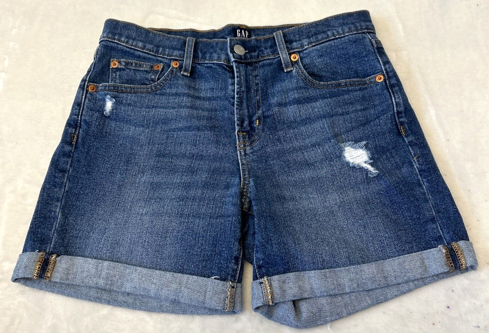 Gap Denim Women's Distressed Jean Shorts Size 27 Cuffed Hem 5" Inseam